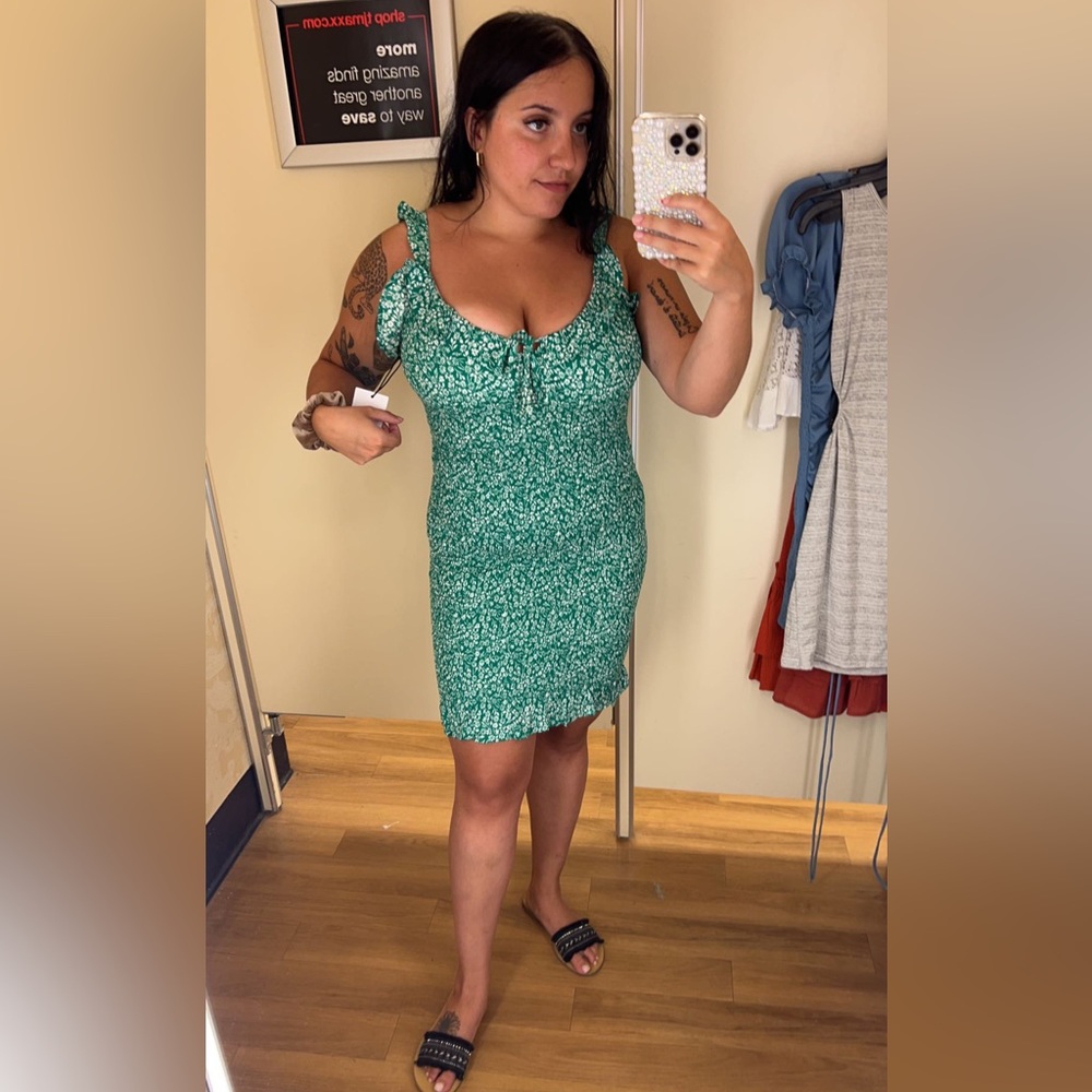 Green floral frilly sun dress